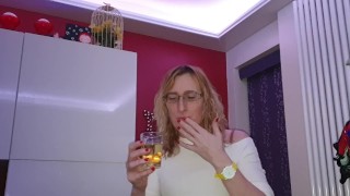 Post op tgirl pissing in a glass and having a sip. Essex girl Lisa