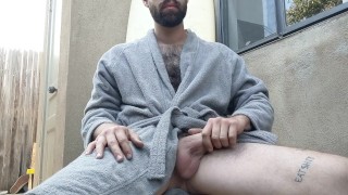 Morning coffee fucking Fleshlight in bathrobe thick cock huge cumshot