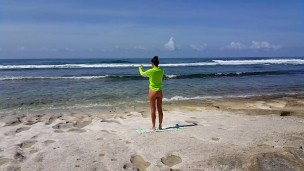 Naked YOGA # Morning Yoga exercises at Ocean Shore