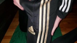 I cum on my Adidas track pants