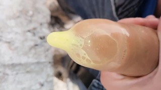 Used condom jerk off - Jerking so fast that I make foam of cum inside