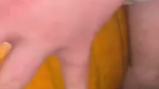 Chubby bear breeding a pumpkin with his throbbing uncut cock