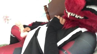Deadpool Furry in maid outfit plays with a new toy