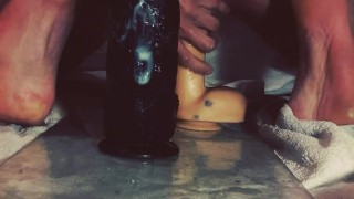 Huge dildo ride, anal fisting and two dildos DAP