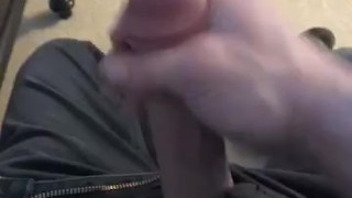 Stroking my big cock at work