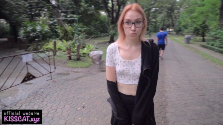 4k Public Agent - Russian teen Flashing & blowjob with Cum Mouth with Play / Kiss Cat