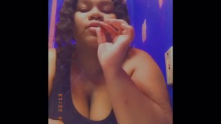 SEXY BBW SMOKES A BLUNT BEFORE SUCKING DICK IN THE BATHROOM 