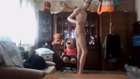 Skinny horny teen bounces up and down on teddy bear dreaming of a dick