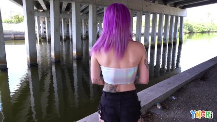 Hot Inked Purple Hair Punk teen Gets Banged
