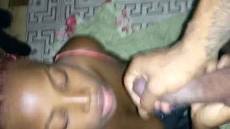 Big Tits teen Gagging on Dick Deepthroat Masturbating in Her Mouth & on Chest