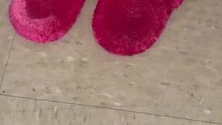 Pissing in my pink fuzzy slippers