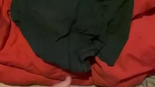 Wanking my Beautiful hard cock on my boxers with big cumshot 