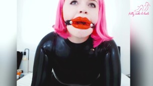 PAWG Gets Fucked & Creampie in Latex and Lips Gag - Drooling