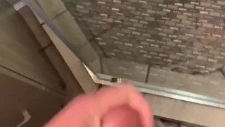 Huge Cumshot on shower door, then shave my pubes