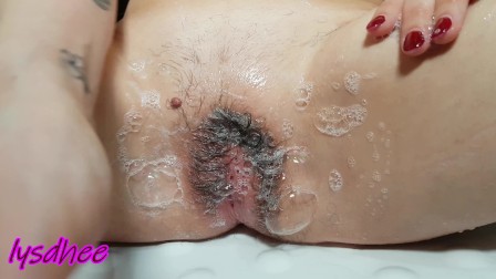 Shaving hairy pussy in shower