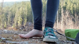 Removing My Wet Soggy Shoes After Our Hike