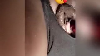 Cut a hole in shorts to play with pussy she cums 