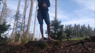 Public naked in the forest with cum