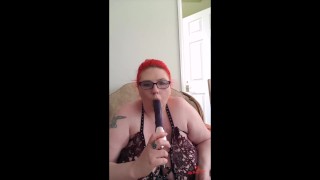 gagging on her dildo gets BBW so wet she cums