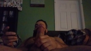 fit dadbod with a beard on my couch