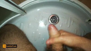 Hairy tight foreskin dick POV jerk off aiming at the drain (failing, lol)