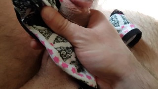 Femboy in women's panties jerks off his big cock. Masturbate  dick.