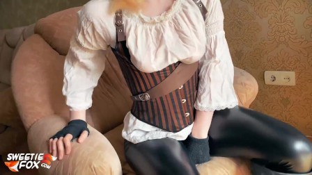 Steampunk Girl Hard Doggy Sex and blowjob with Oral Creampie - Fox Cosplay