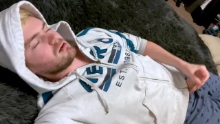Gaymer Jerks Off in Game Room and Licks His Own Cum