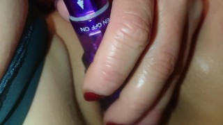 Wet pierced pussy fingering mastrubation with old vibrator 
