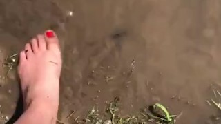 I get my cute little feet filthy in a dirty creek