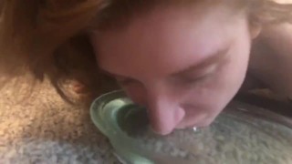 Drinking piss from a bowl