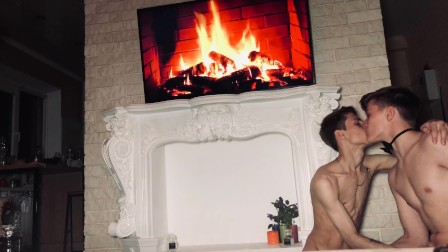 Very hot sex near the fireplace, doggy style, cum shot. (Casey Donovan)