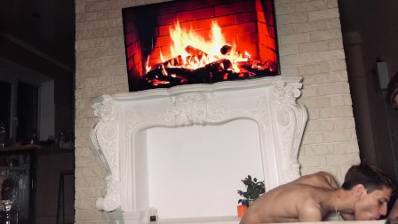 Very hot sex near the fireplace, doggy style, cum shot. (Casey Donovan)