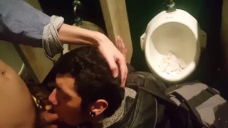 gay deepthroat in the public bathroom