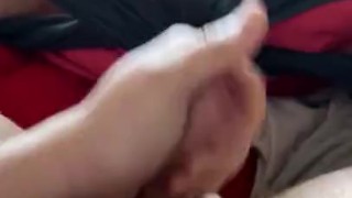 Wanking my hard white cock with big cumshot and loud moaning