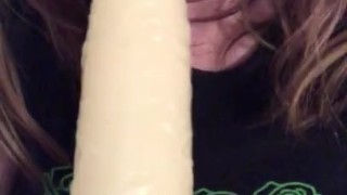 Pierced teen dildo blowjob