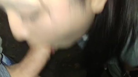 Dont Get Caught: Public Cum in mouth in the Parking Lot at Movies