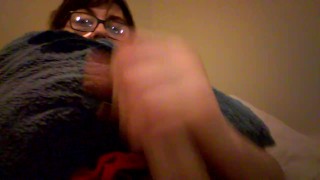 Shy virgin teen humps his pillow. (Huge cumshot)