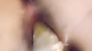 horny teen fucks with a banana