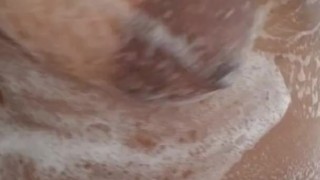 ChelsaBlue getting squeaky clean in the shower
