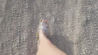 Little Slut Pisses on RailRoad Tracks In The Las Vegas Desert