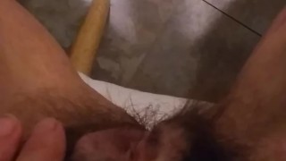 Onlyfans PinkMoonLust Fetish Slut Pees on Kitchen Floor Squirt Piss Hairy Pussy Clit Clitoris PAWG 