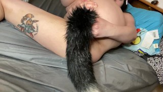 cat plays with her tail