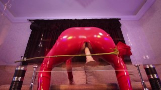 Pussy play in All red Latexxxxxx