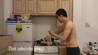 Topless Chinese Guy Teaching How to Bake Chicken The Easy Way