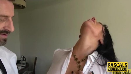 Throating submissive toys as she gets fucked