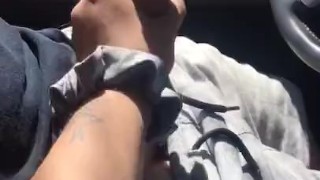 Wife gives Husband handjob in CAR