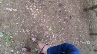 Innocent teen public play with pussy in the forest, masturbating outside