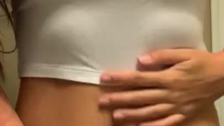 Playing with my nipples and squeezing my perky tits