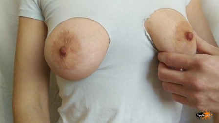 Cut and ripped clothes to suck nipples